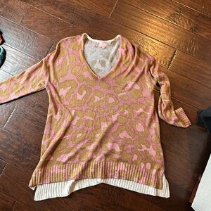 Show me your mumu pink & tan animal print light knit sweater